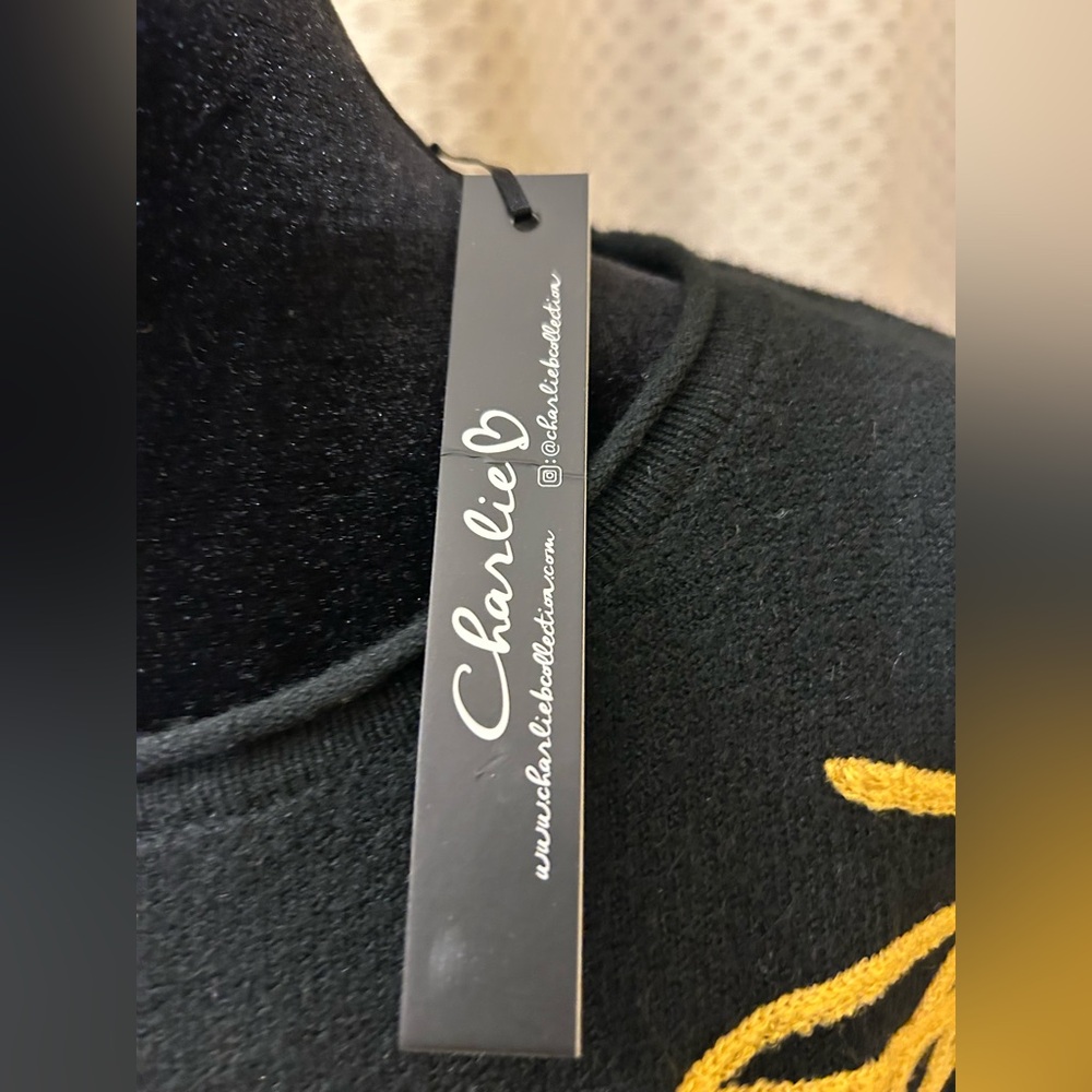 NWT. Charlie B Scribble Design Black Sweater with Colorful Abstract Design - Picture 10 of 12